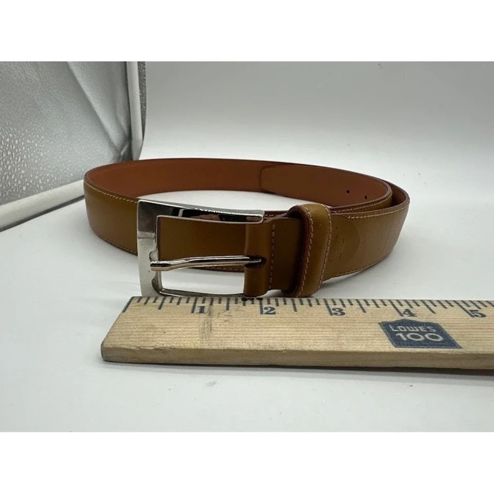 Canali Mens Tan Brown Genuine Leather Belt Made in Italy Size 85/100 Solid Brass